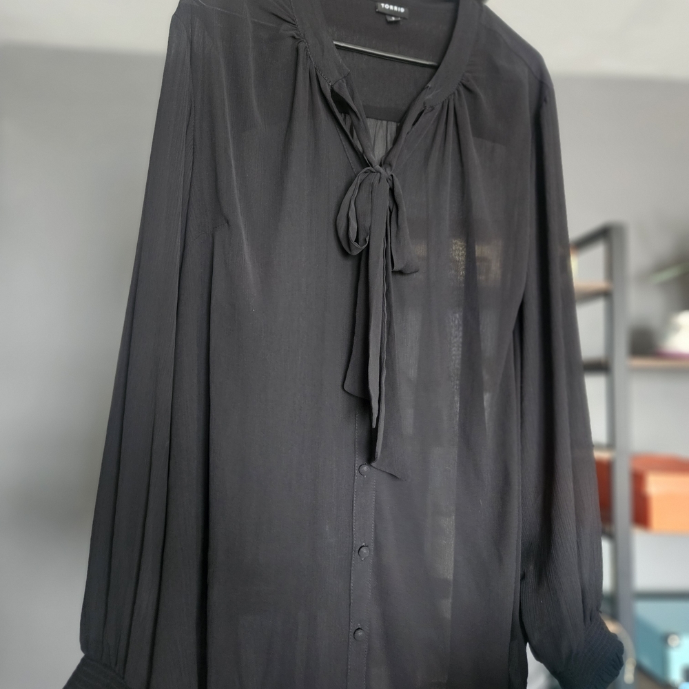 Torrid Black Sheer Top with Tie Detail Size 3